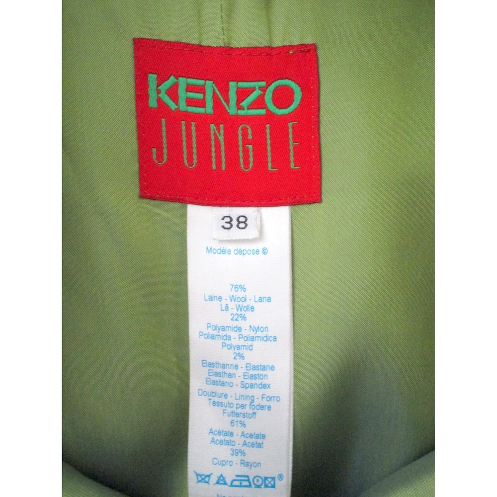 Kenzo Jungle Vintage 80s Green Embroidered Pencil Midi Wool Skirt 38 Tree Art - Picture 6 of 8